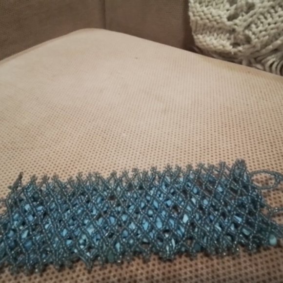 Turquoise Beads With Blue Small Beads Loon Cuff Woman Bracelet Vintage (M3) - Picture 4 of 4